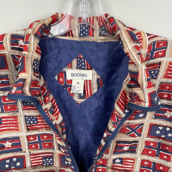 VINTAGE Bogari Silk Bomber Zip-up USA Patriotic Jacket Size Medium - Picture 3 of 7